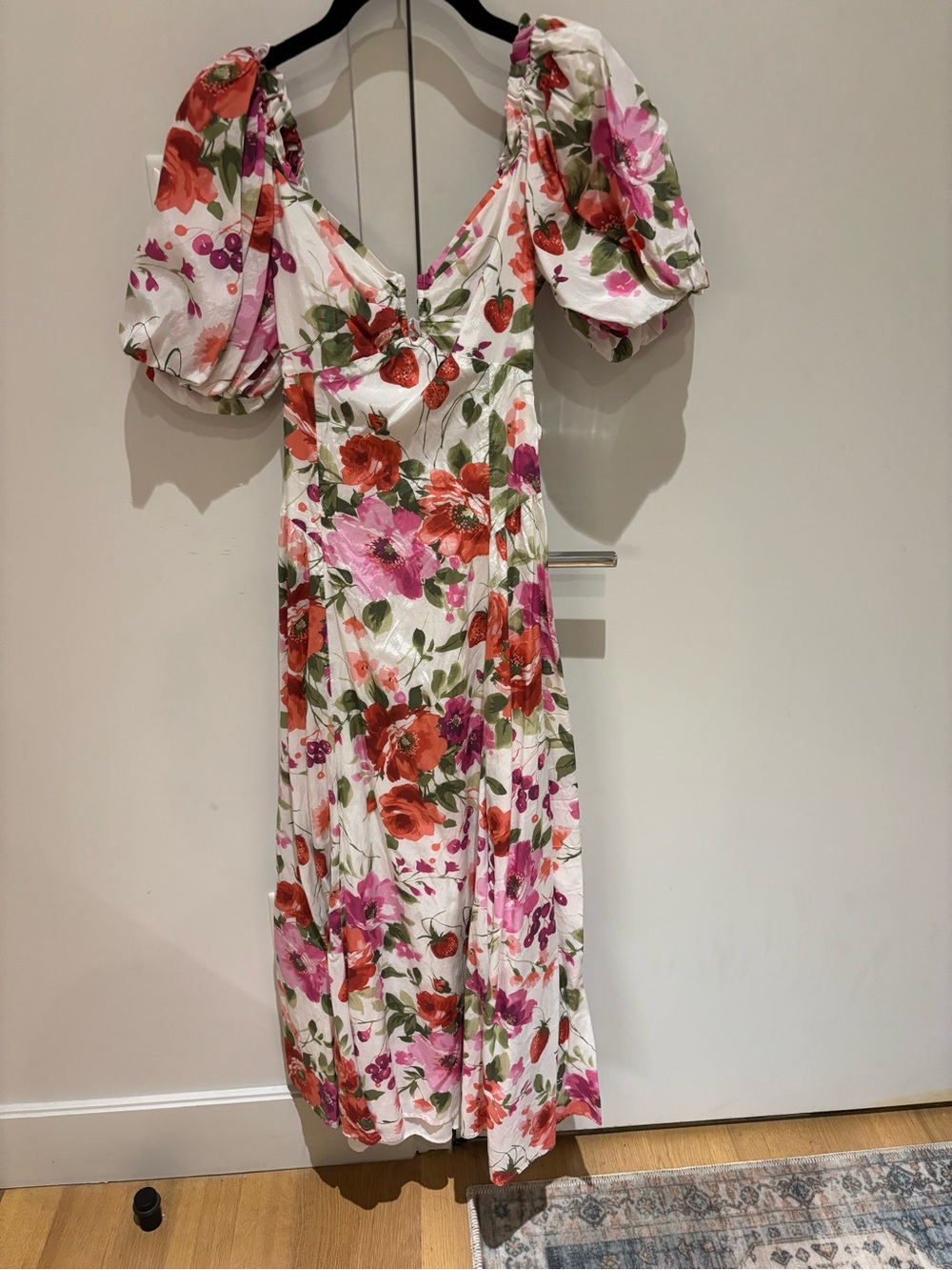 Abercrombie & Fitch White Midi Dress with Red and Pink Floral Print - Picture 3 of 4